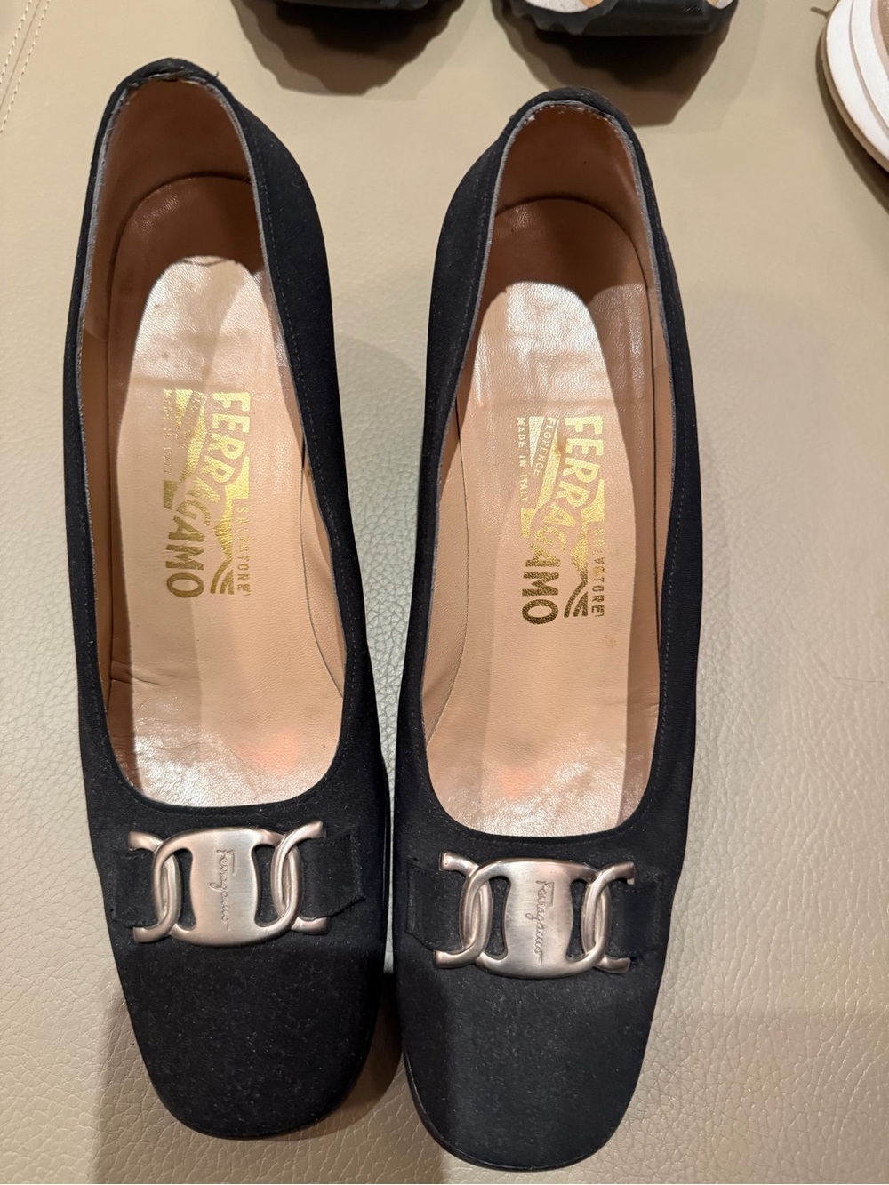 Salvatore Ferragamo Black Suede Loafers with Silver Gancini Hardware